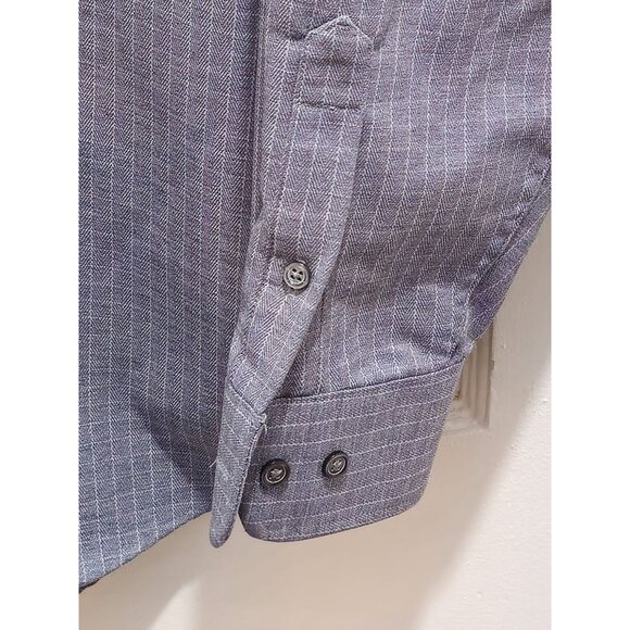 Bill Blass Mens Herringbone Striped Button-Up Shirt 16 34/35 Blue Long Sleeve Co - Picture 4 of 9